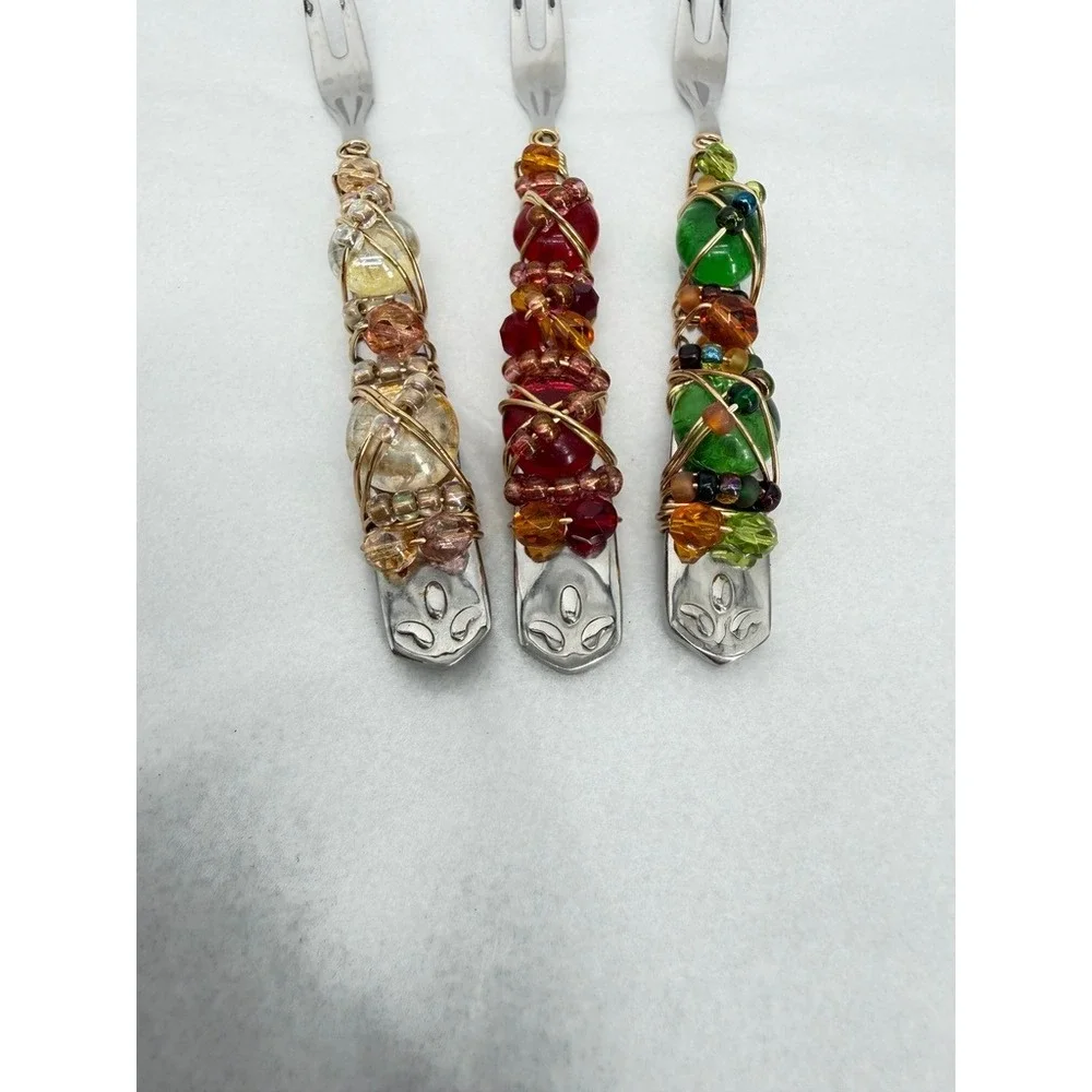 Wire Wrapped Beaded Appetizer Hordoeuvres Cocktail Forks Party Set of 3 Serving
